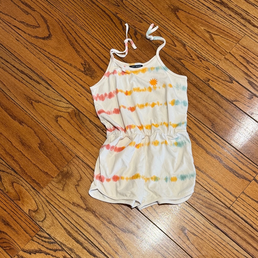 Kids Tie-Dye Sun Strap Romper - White with Rainbow Stripes